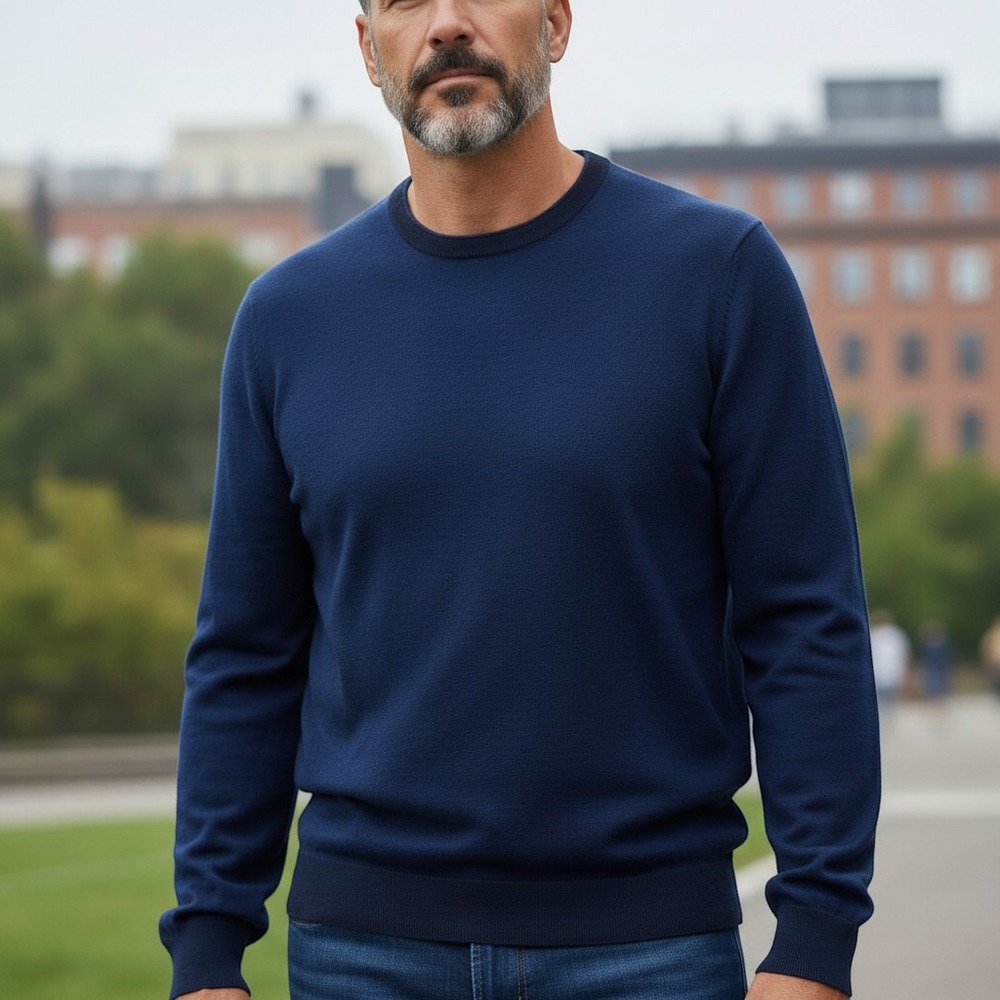 BOSS Hugo Boss Men's Medium Wool Silk Crewneck Sweater Blue Royal Regular Fit